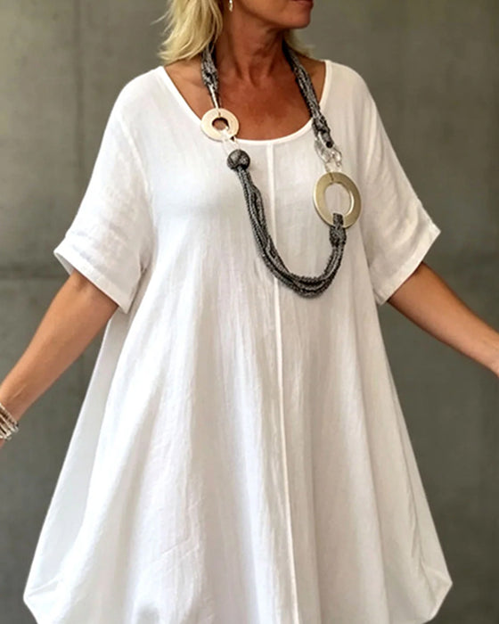 Loose-Fitting Solid-Color Crew-Neck Dress