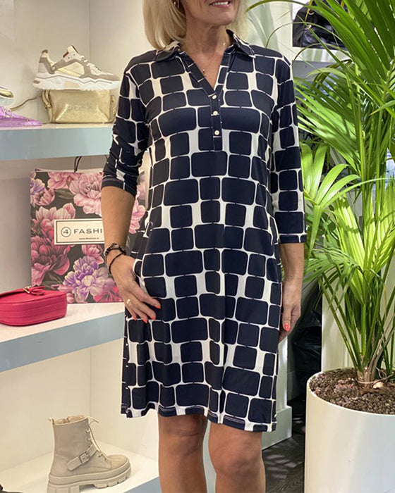 Lapel Plaid Print Dress