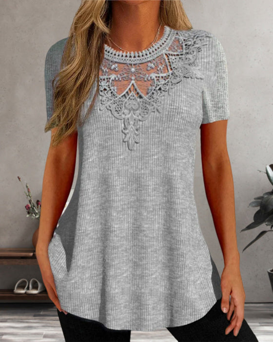 Round neck lace T-shirt