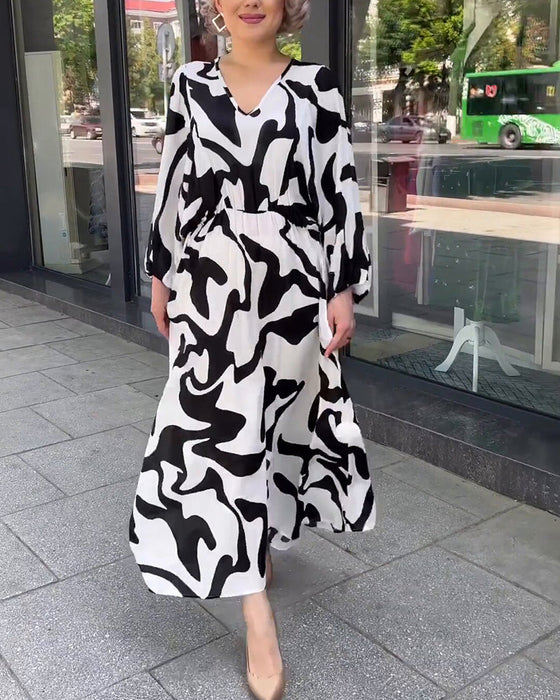 Fashion print elegant long-sleeved dress