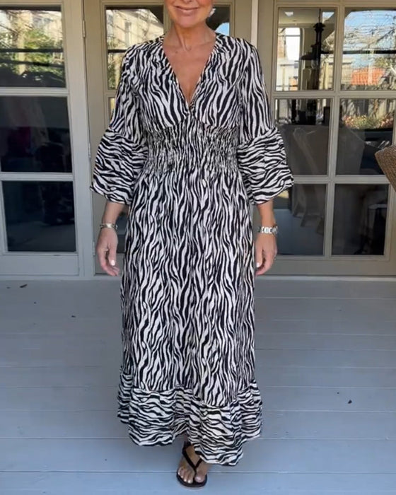 V-neck Striped Print Dress