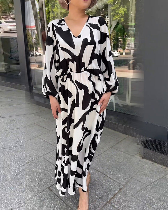 Fashion print elegant long-sleeved dress