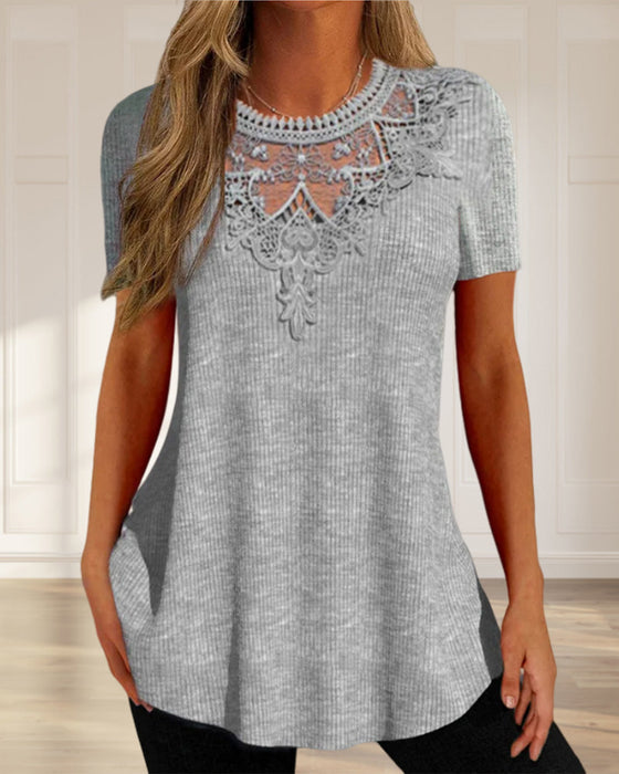 Round neck lace T-shirt