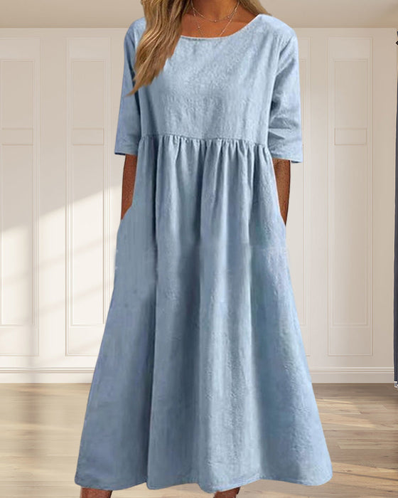 Cotton linen solid color dress