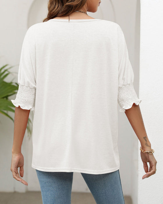 Round neck pleat half-sleeve top