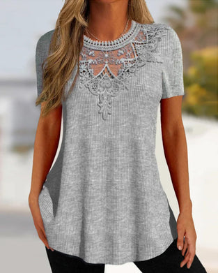Round neck lace T-shirt