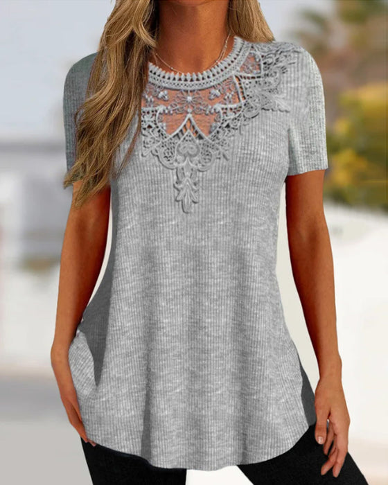 Round neck lace T-shirt
