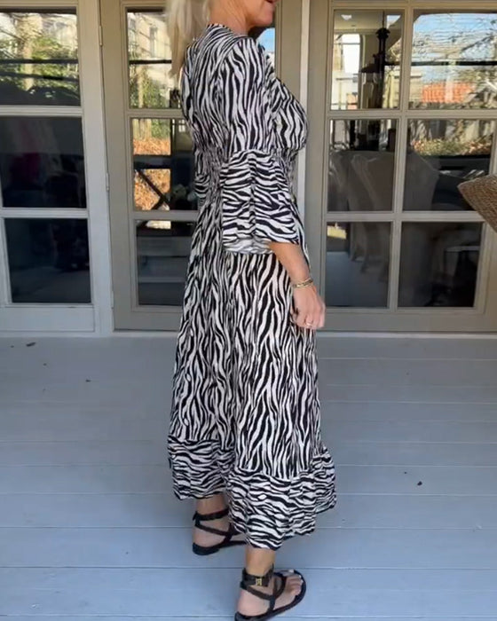 V-neck Striped Print Dress