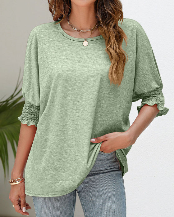 Round neck pleat half-sleeve top