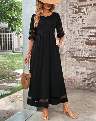 Elegant Mid-Sleeve Casual Crew Neck Dress