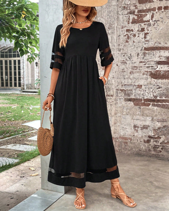 Elegant Mid-Sleeve Casual Crew Neck Dress