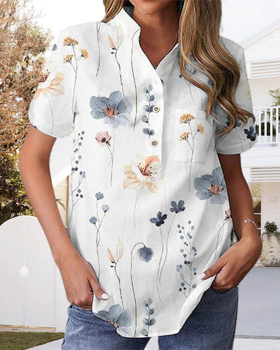Romantic Short Sleeve Print Top