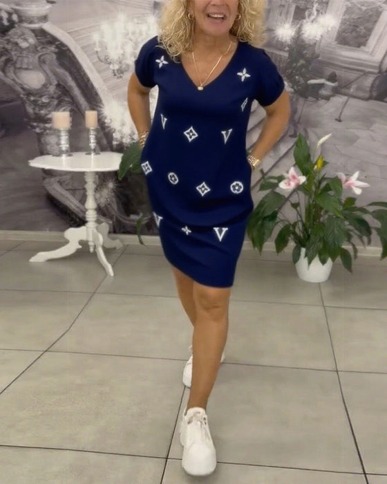 Fashion V-Neck Short-Sleeved Dress