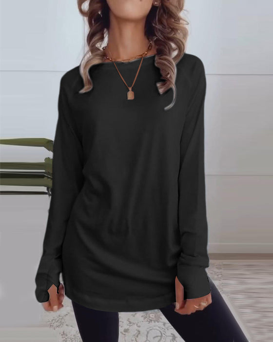 Solid color long sleeve casual top