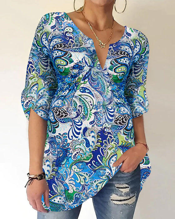V-neck printed half-sleeved top