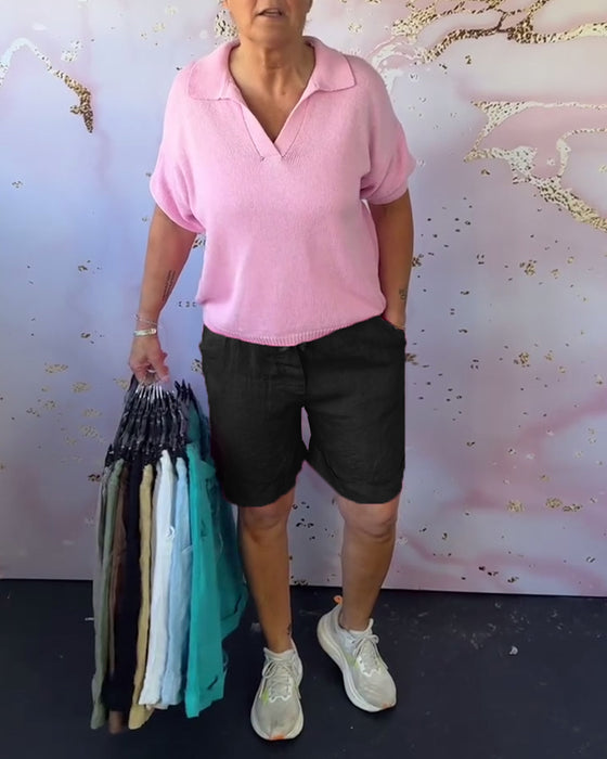 Solid Color Cotton And Linen Casual Shorts