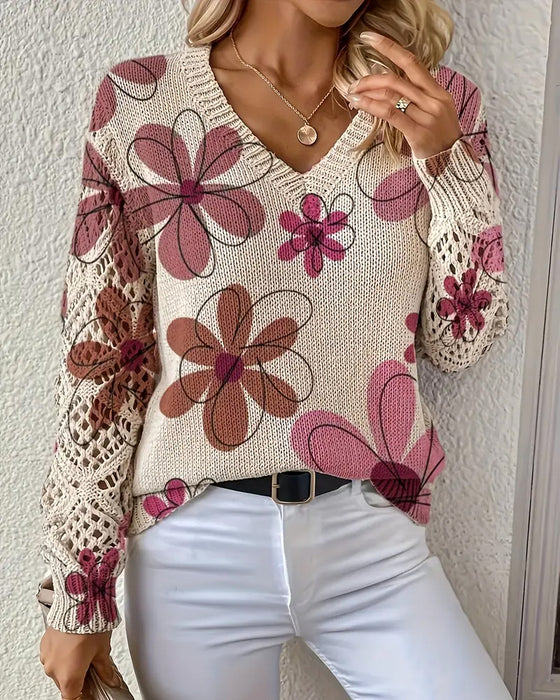V-Neck Openwork Knit Sweater