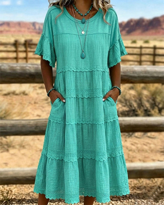 Short Sleeve Pocket Long Dress