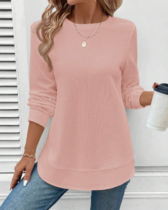 Round Neck Long Sleeve Solid Color Top