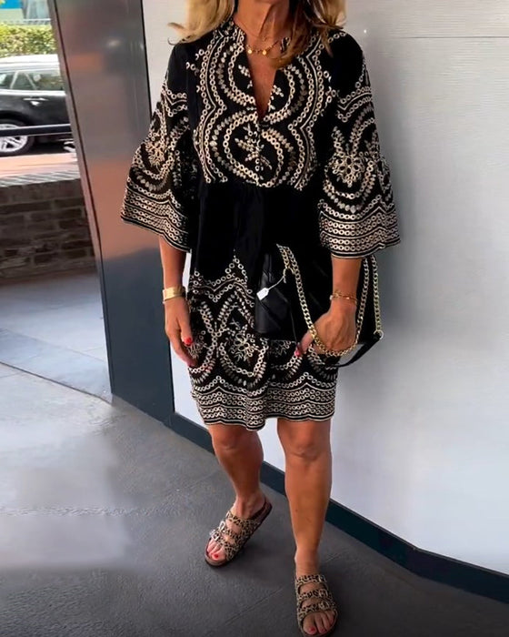 3/4 sleeve v neck dress