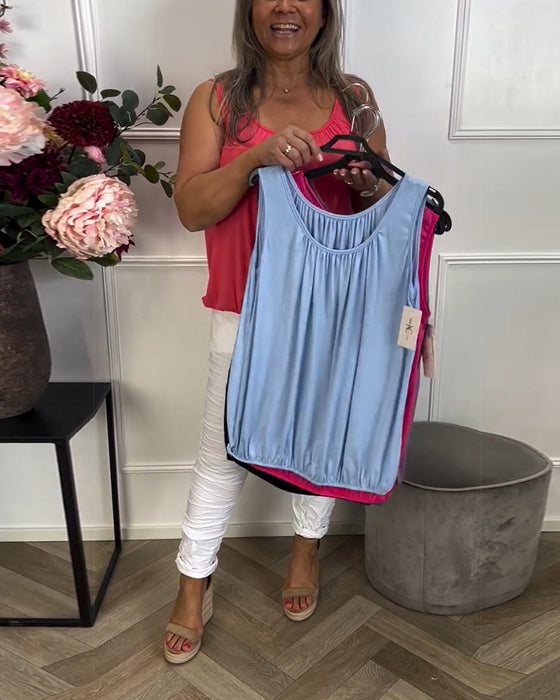 Sleeveless Solid Color Pleated Tank Top