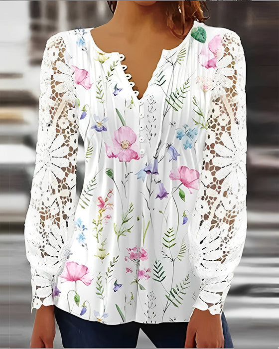 Floral pattern v-neck lace top