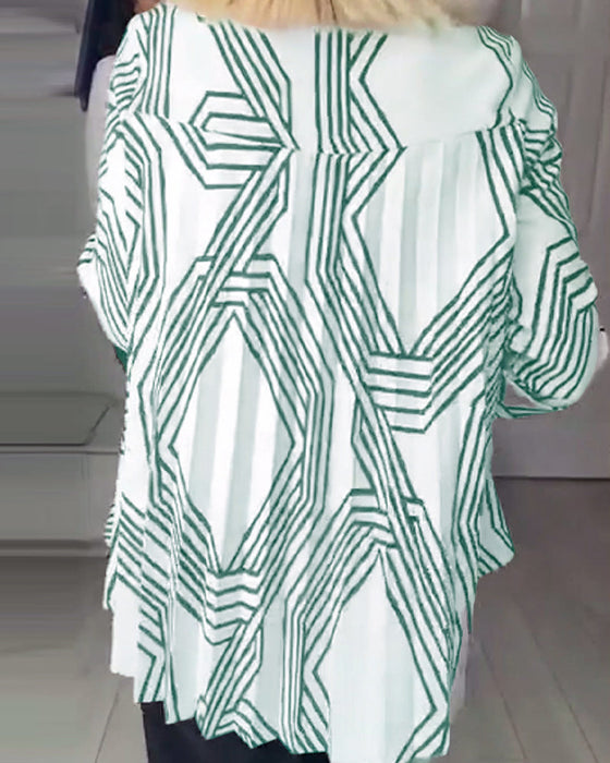 Contrast print pleated casual top