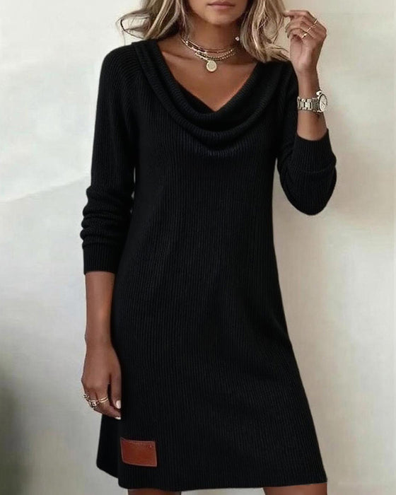 Pile Collar Long Sleeve Straight Dress