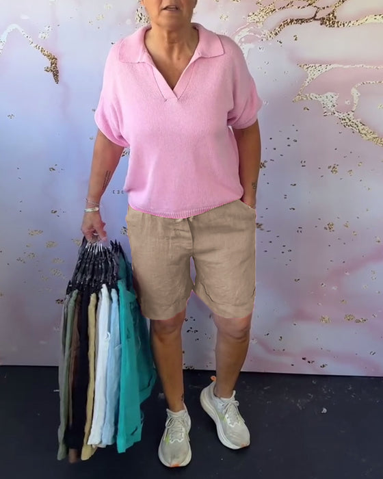 Solid Color Cotton And Linen Casual Shorts