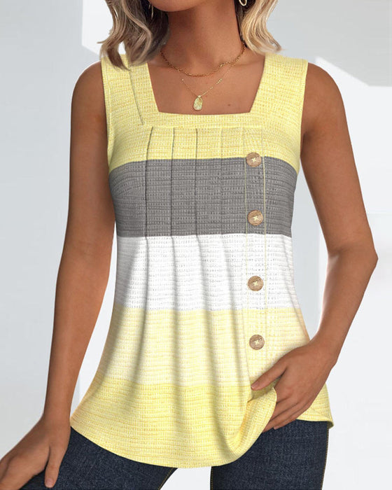 Striped button pleated tank top