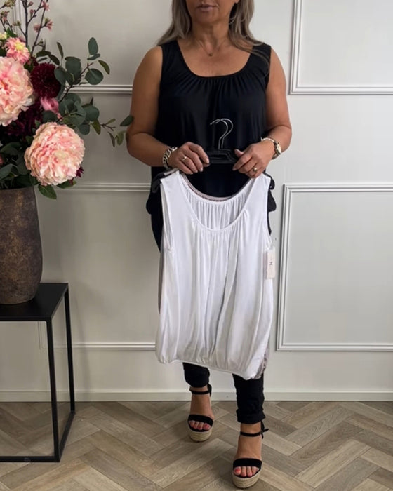 Sleeveless Solid Color Pleated Tank Top