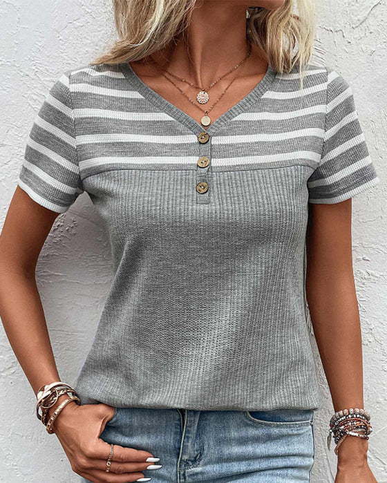 Short Sleeve Stripe Print T-shirt