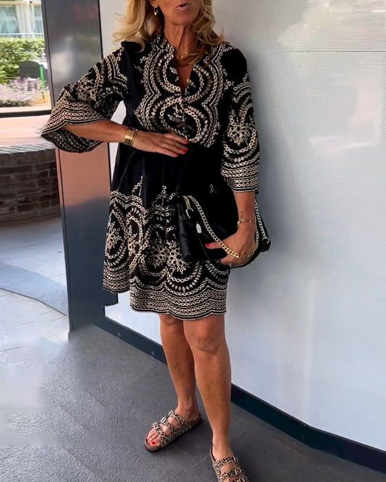 3/4 sleeve v neck dress