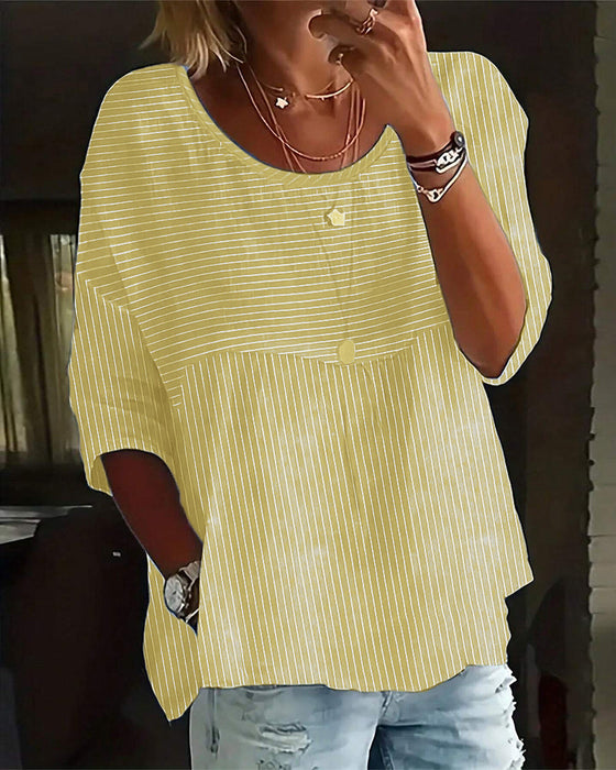 Striped print crew neck casual top