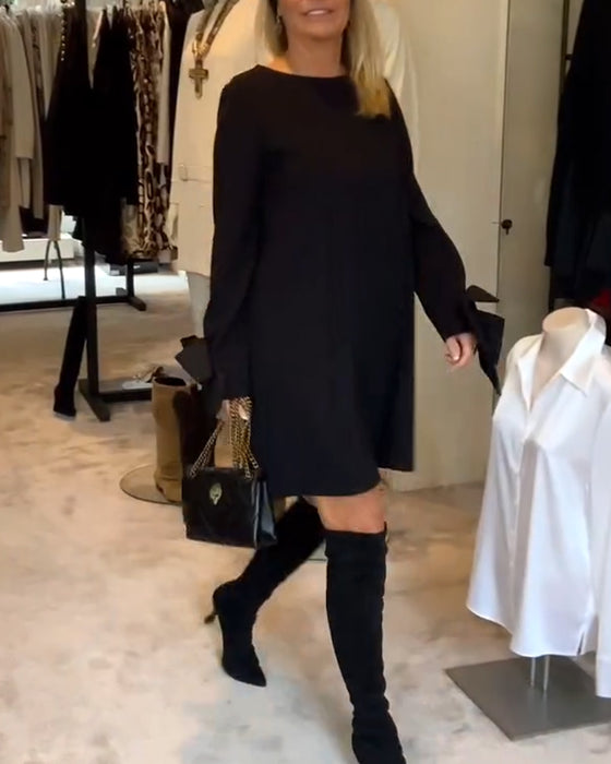 Fashionable Round Neck Bow Sleeve Dress