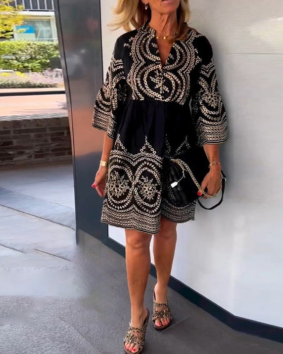 3/4 sleeve v neck dress