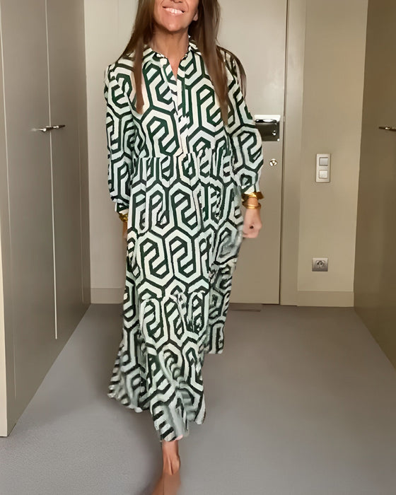 Geometric Print Nine Points Sleeve Dress
