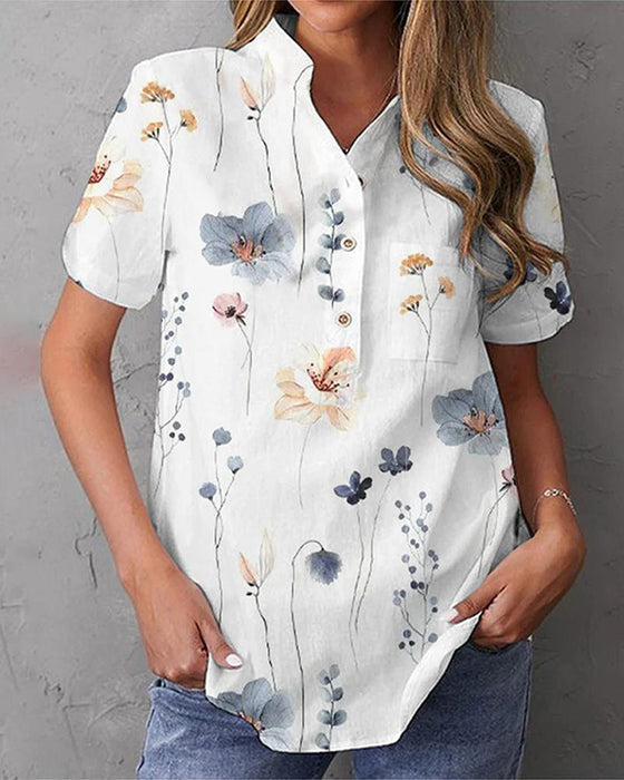 Romantic Short Sleeve Print Top