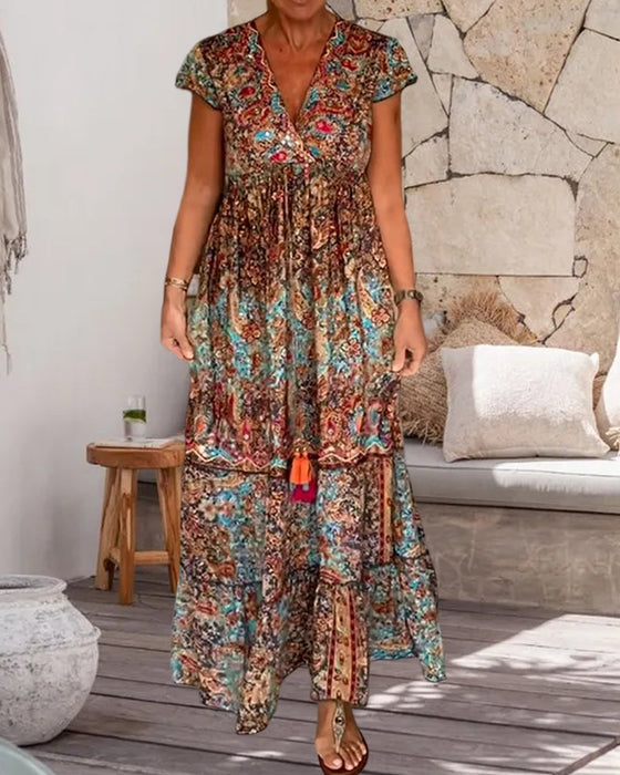 Printed V-neck summer dress