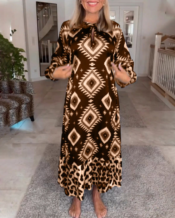 Long Sleeve Geometric Print Dress
