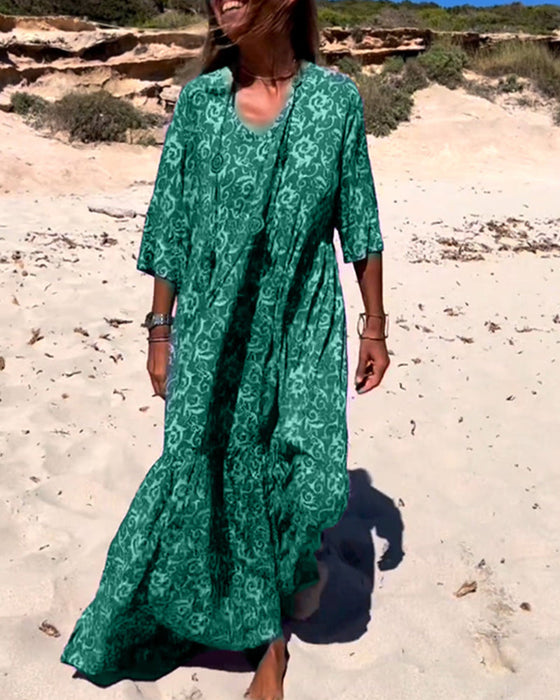 Loose 3/4 Sleeve Print Dress