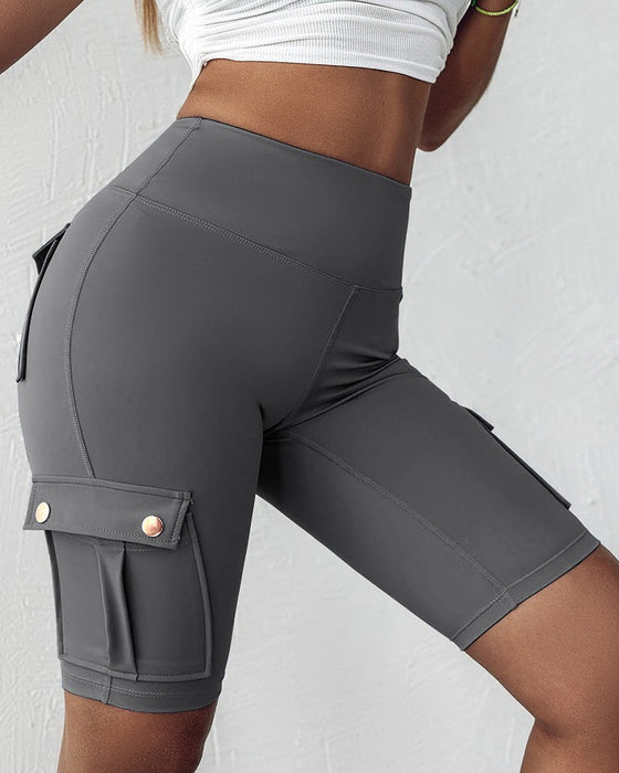 High-waisted cargo pocket shorts