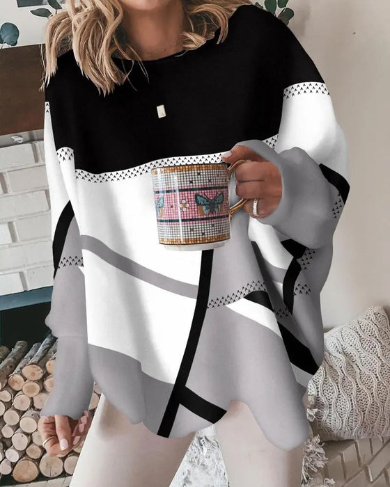 Contrast color casual long sleeve top