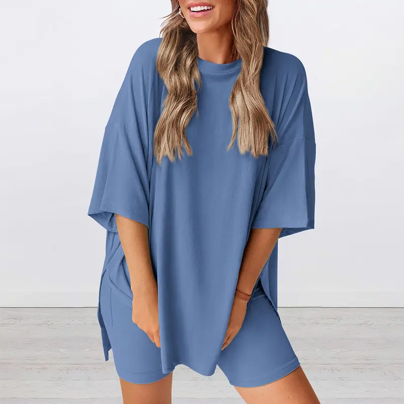 Relaxed Fit Solid Color Casual Set