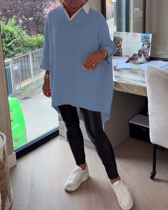 V-Neck Buttoned Asymmetrical Sweater