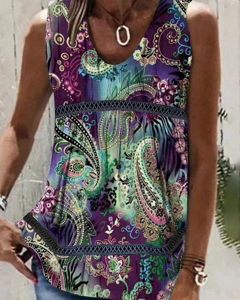 Floral and Paisley Print Tank Top