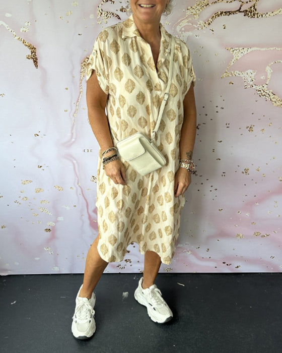 Lapel short sleeve loose dress