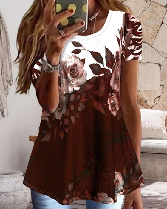 Floral print short sleeve crewneck t-shirt