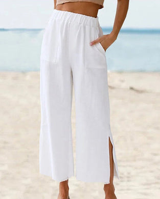 Pocket solid color casual slit pants