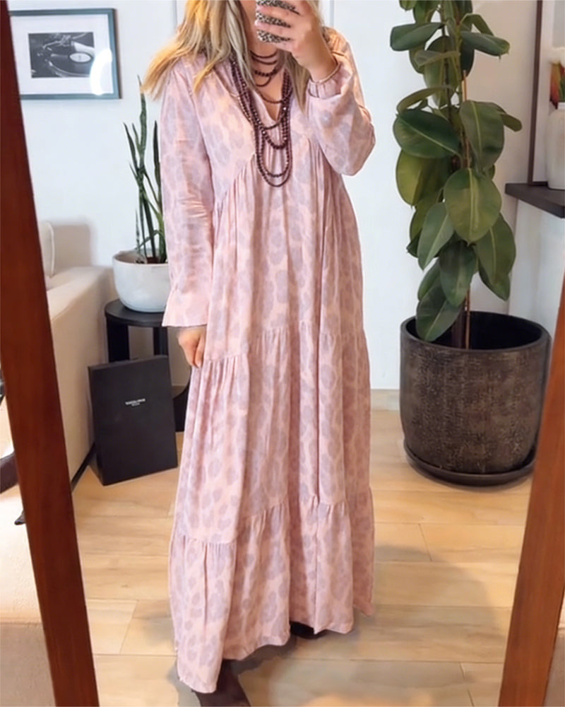 V-Neck Leopard Print Fashion Maxi Dress